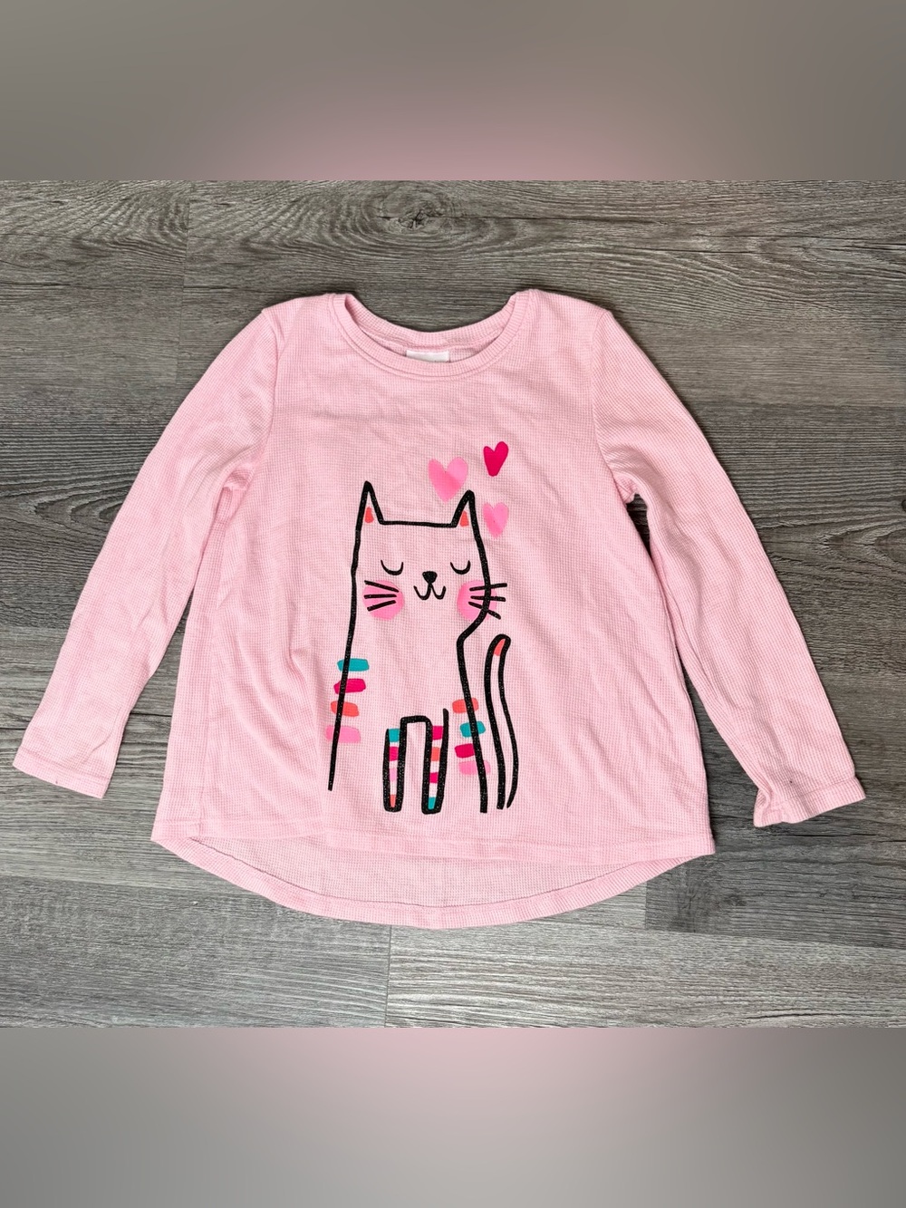 Jumping Beans Pink Cat Graphic Long-Sleeve Top. Girls size 4T